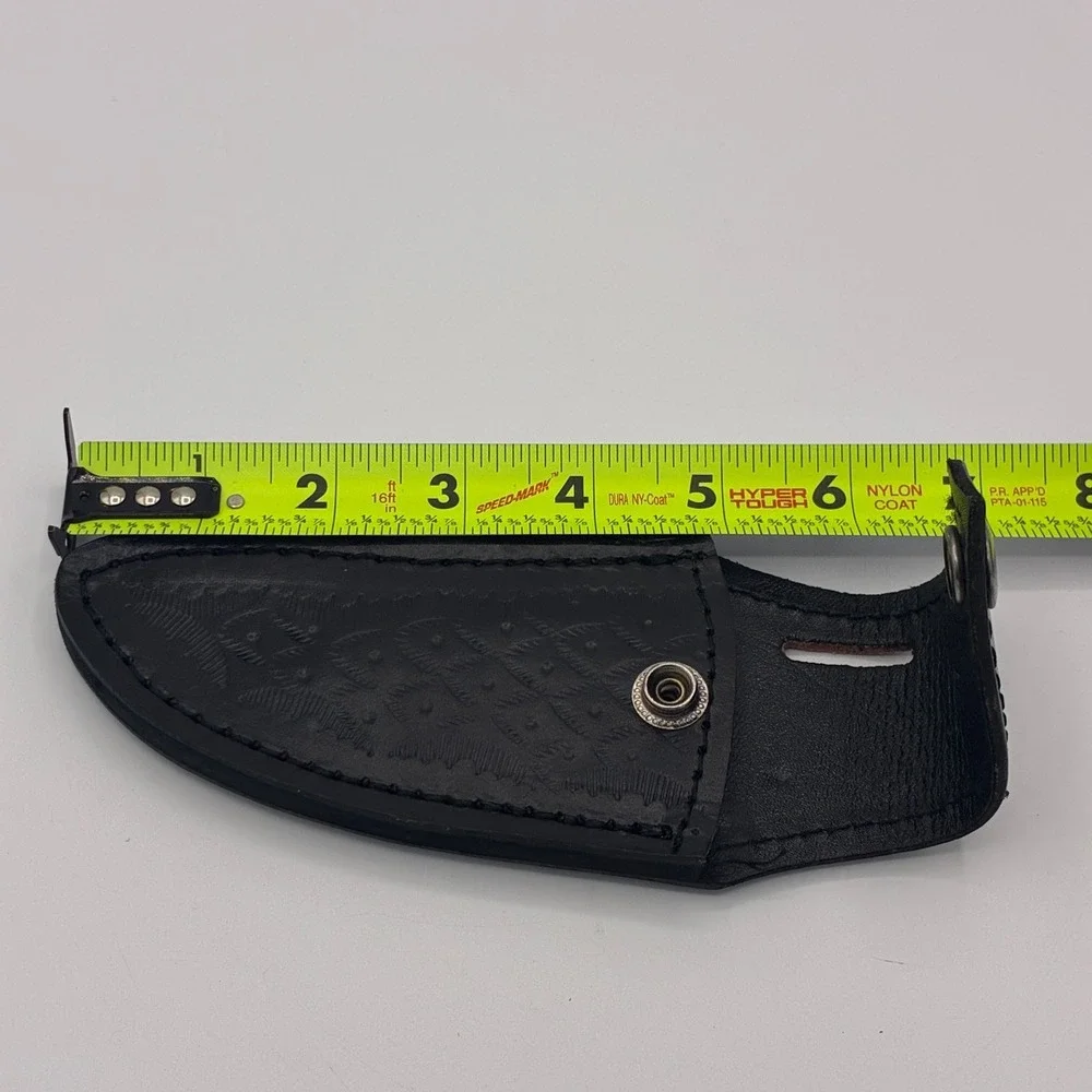 Leather Folding Knife Sheath Belt Case Pouch Snap Closure Tooled Feather Design